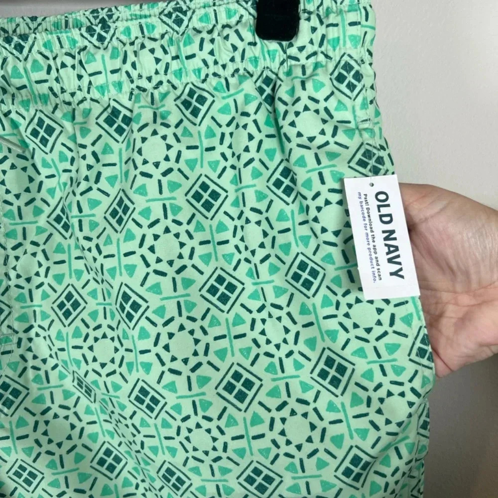 Old Navy Swim Shorts Aqua Green Geometric Print Brief Lined Trunks Summer NEW XL - Picture 5 of 9
